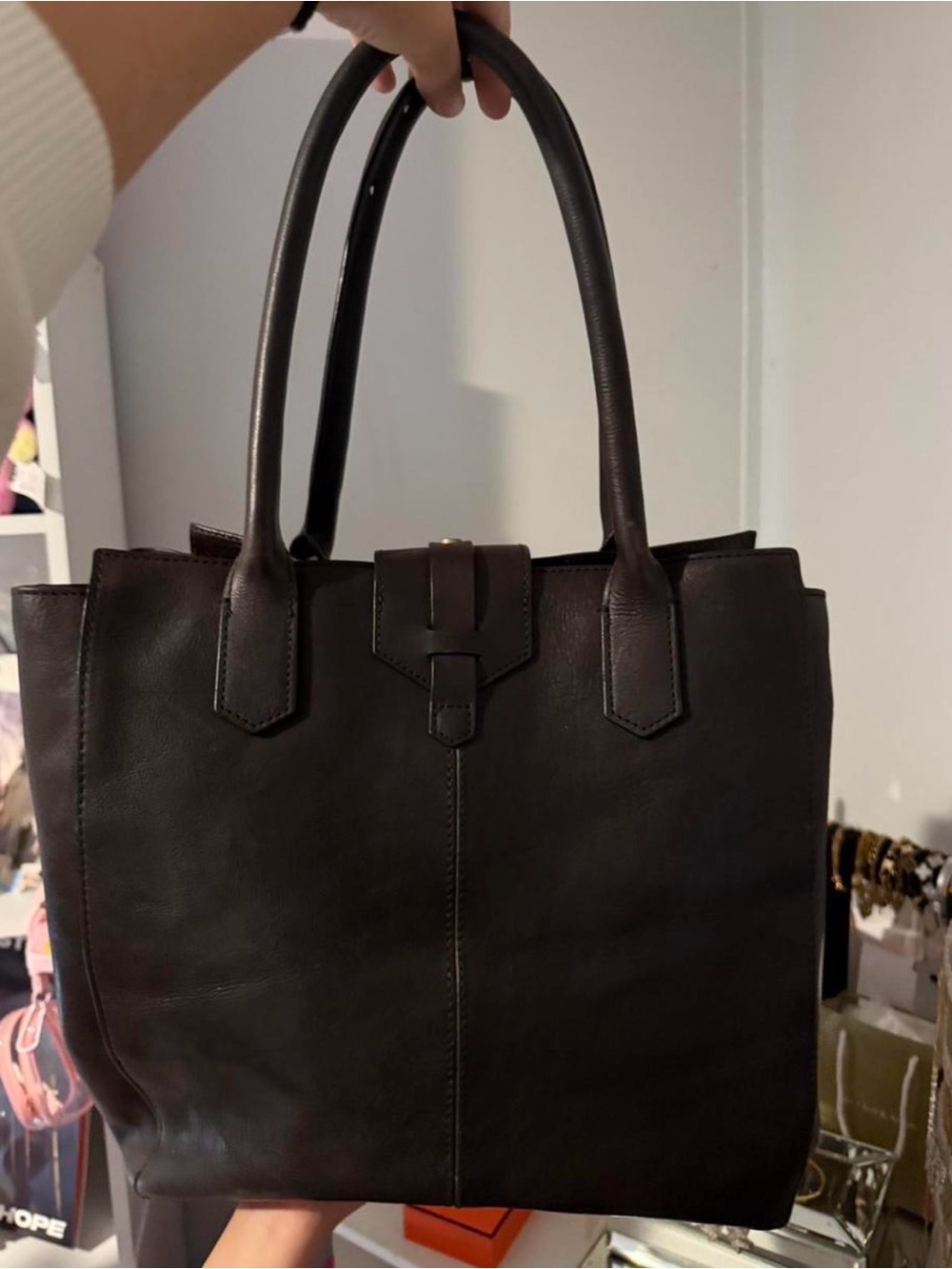 Abercrombie & Fitch Vintage Y2K Black Leather Tote Bag Purse - Picture 3 of 6